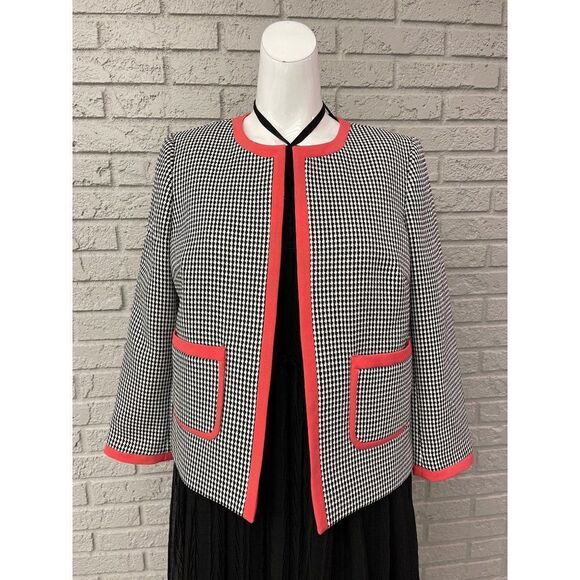 Nine West Pop of Color Black & White Checked Blazer Size 4 - Picture 1 of 9